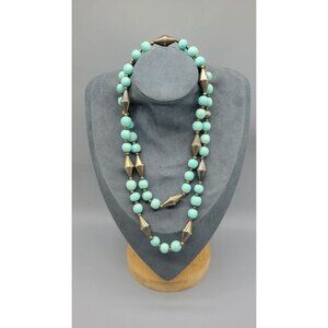 vintage carol Dauplaise silver tone turquoise color round beaded necklace N1D